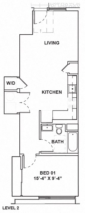 Floor plan for 1 bed, 1 bath, 634 sqft